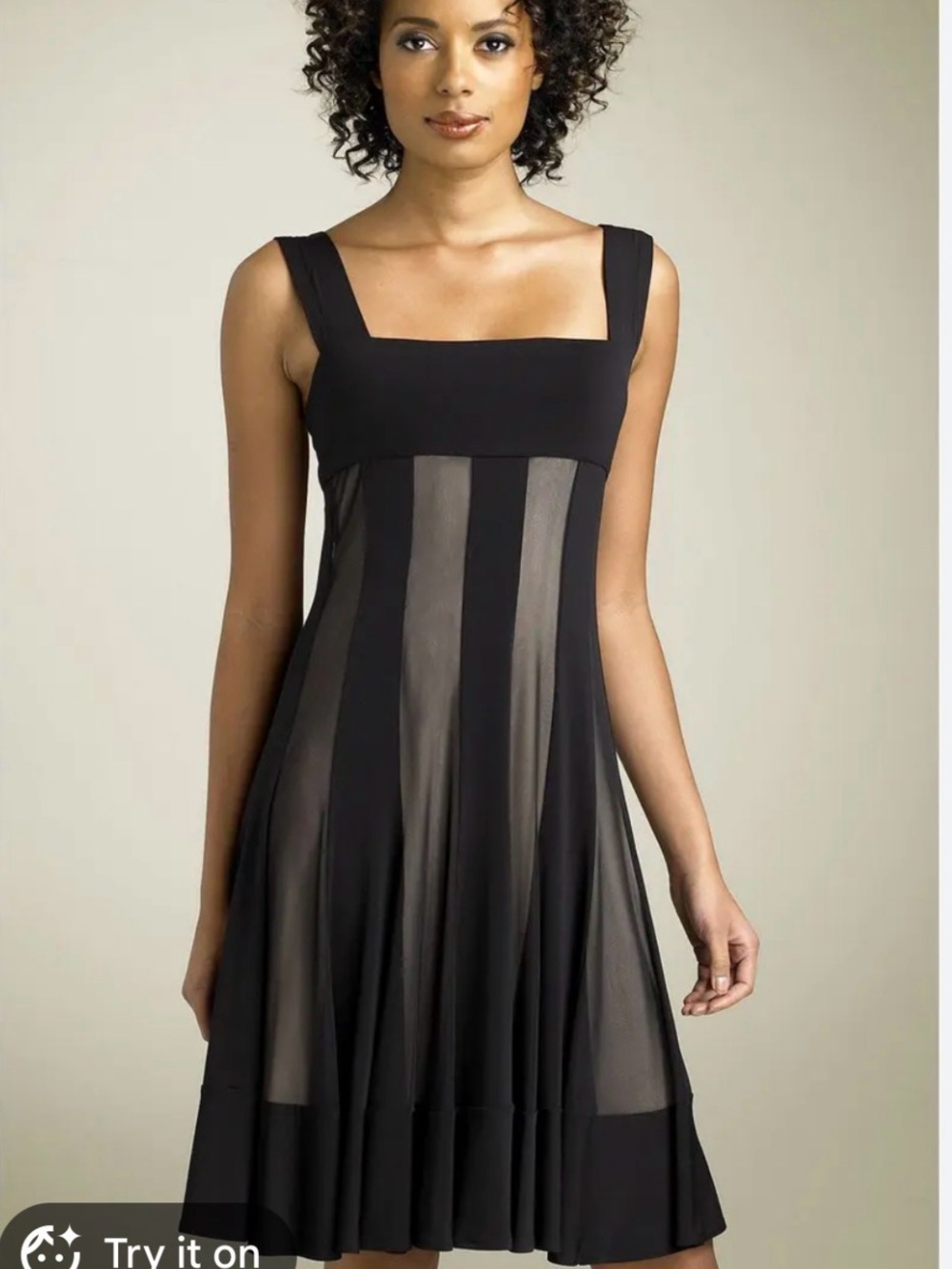 Maggy London Black Square-Neck Midi Dress with Sheer Panels